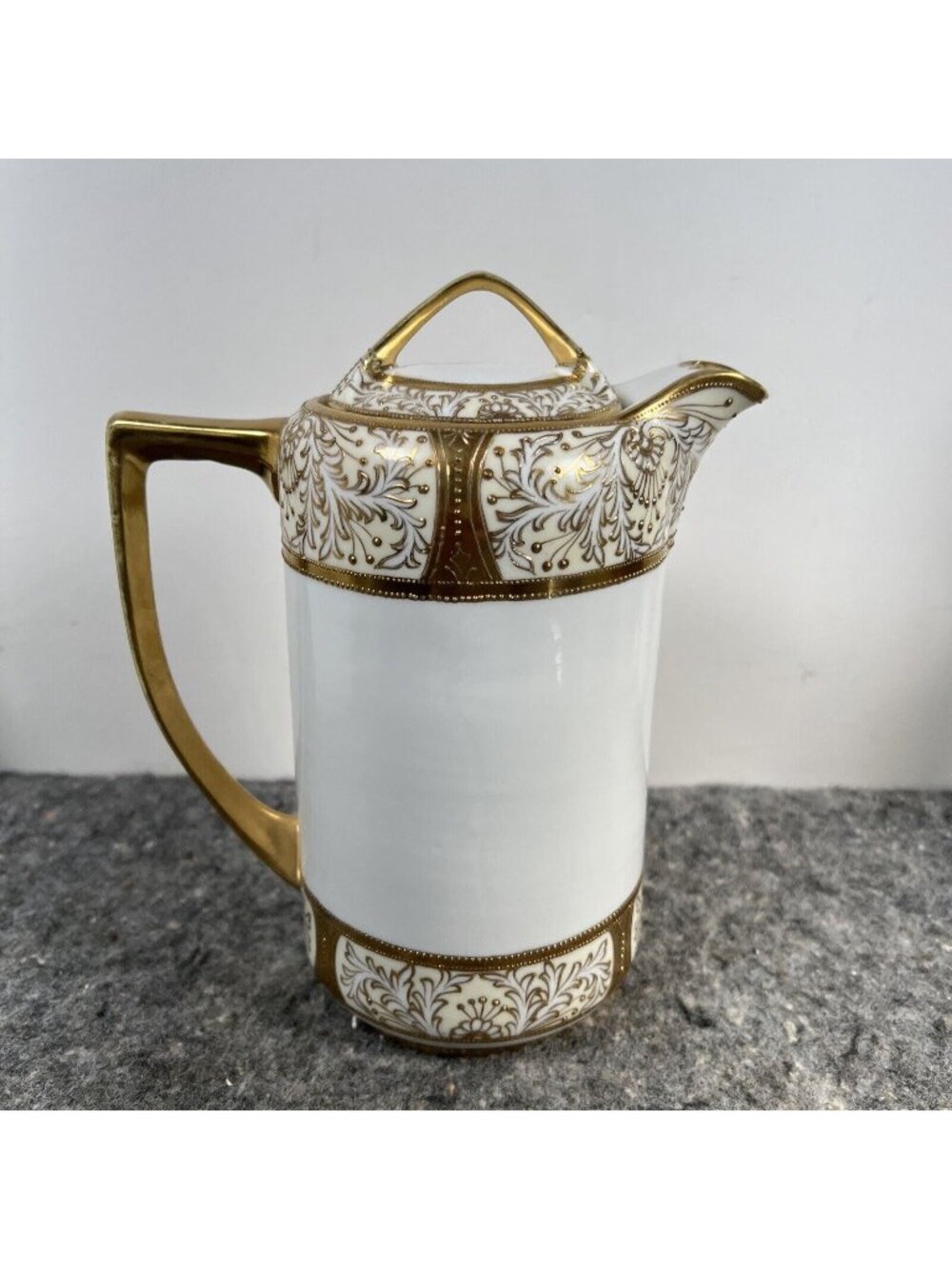 Antique Hand Painted Gold White Gilded Nippon Tea Pot Pre 1921 Japan Coffee VTG